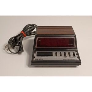 Vintage 80s SPARTUS Woodgrain Neptune Digital Alarm Clock Model 1104